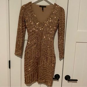 BCBG MAXAZRIA - Gold Sequin Long Sleeve Mini Dress - Size XXS